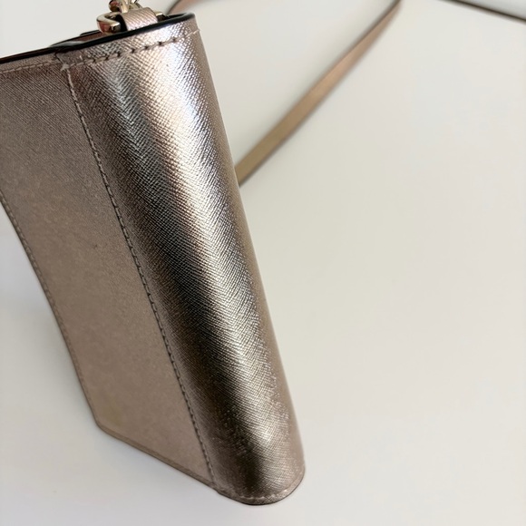 Kate Spade Rose Gold Metallic Leather Flap Crossbody Bag Chain Purse - Picture 10 of 16